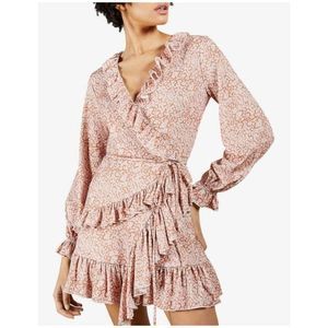 NWT Ted Baker Quiin Printed Abstract Floral Wrap Dress Size 6 Small Pink Ruffles